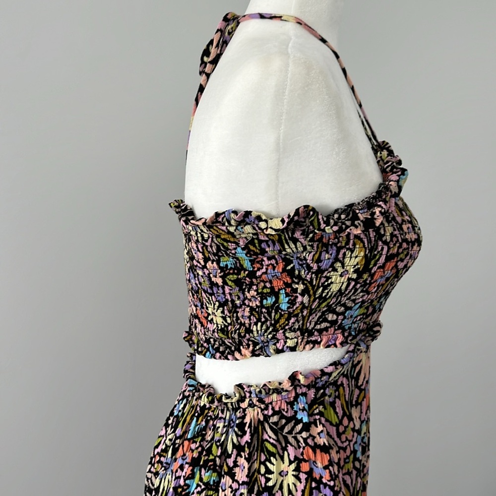 PROMESA flower bomb floral print smocked halter maxi dress black small - Picture 7 of 11